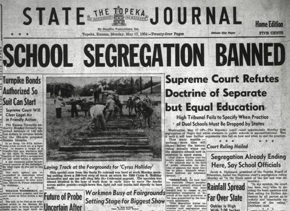 Topeka State Journal front page annoncing end of school segregation